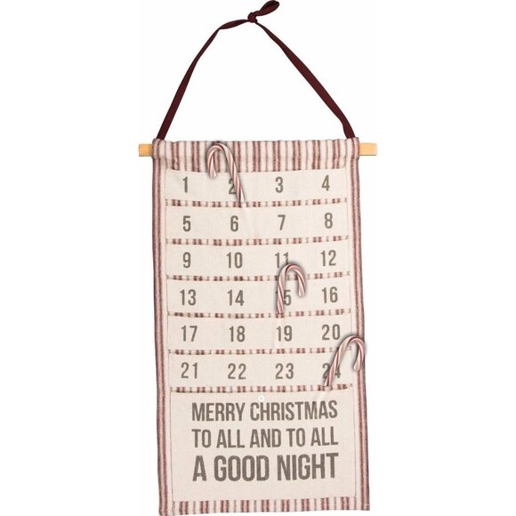 Christmas Countdown Calendar Wall Hanging Pocket Red & White Stripes - Picture 1 of 7